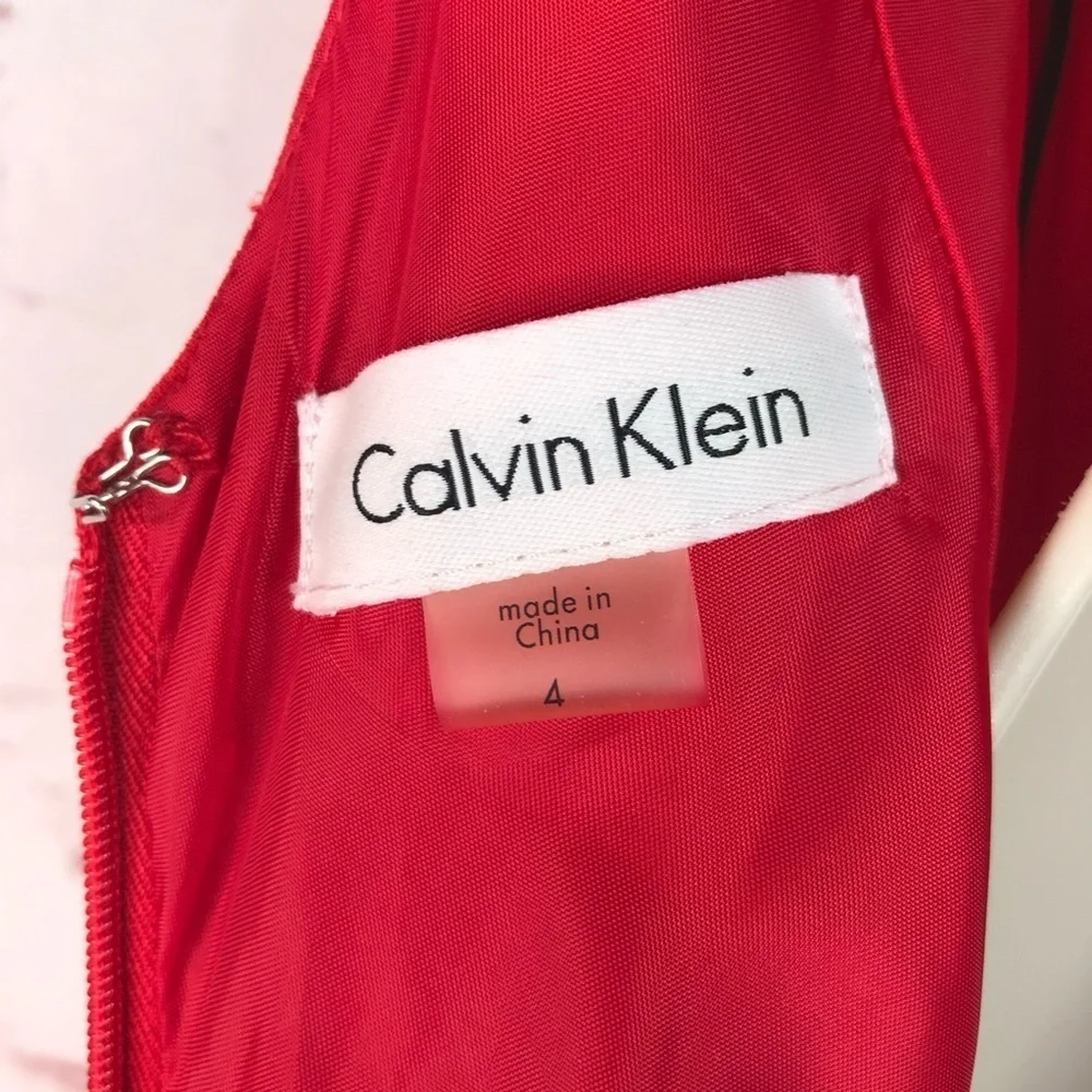 CALVIN KLEIN Halter Neck Size 4 Red Crepe Floor Length Maxi Gown Prom Dress - Picture 8 of 16